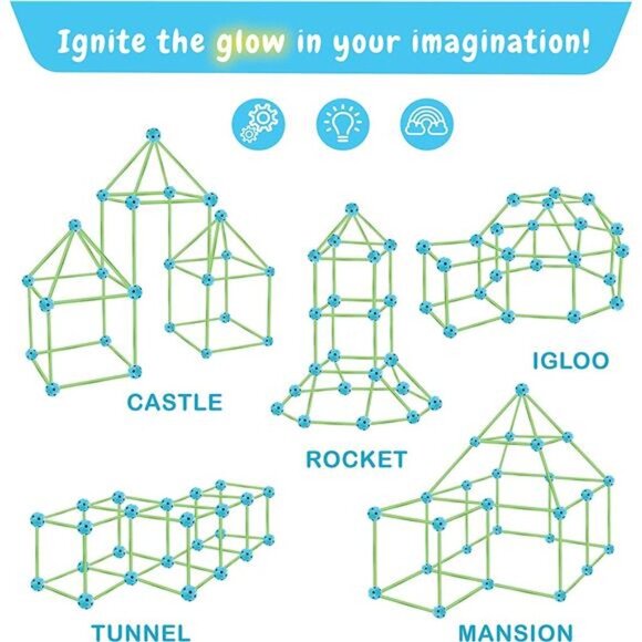 Fort Building Kit - 120 Pieces - Glow Fort Building Set for Kids Ages 4-11 - Picture 2 of 6